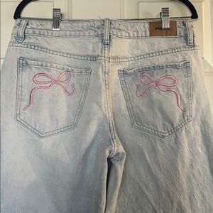 Pink Bow Faded Wide-Leg Jeans